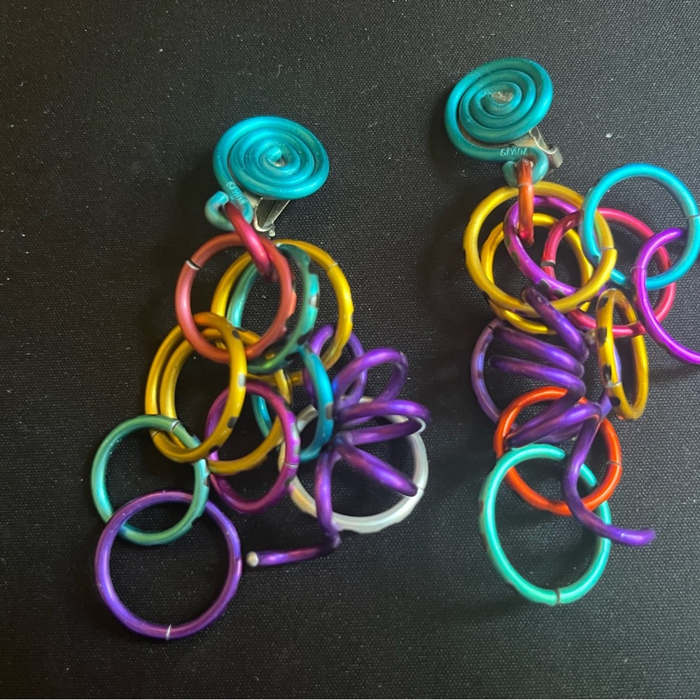 David Spada 1980's Spiral Anodized Multicolor Aluminum earring